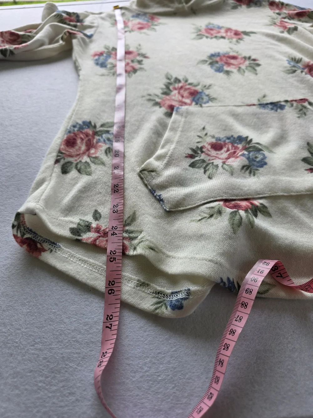 Ultra Flirt Cream Floral Hoodie with Pink Roses